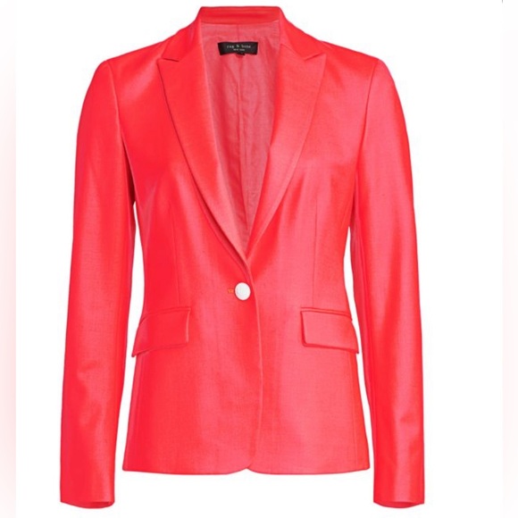 Rag & Bone Lexington Virgin Wool Tailtor-Fit Blazer Neon Orange US4 $550 - Picture 2 of 16
